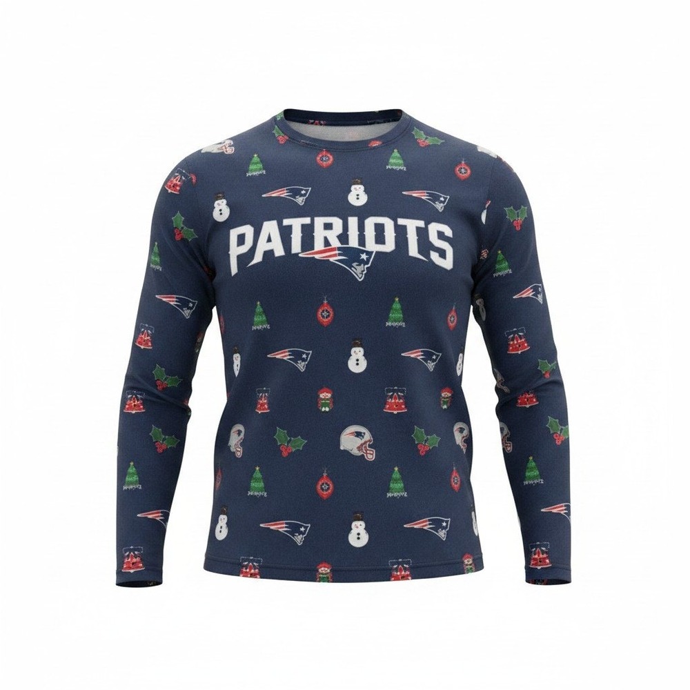 NFL Team Apparel Patriots Shirt Mens XL Blue Christmas Holiday Long Sleeve NFL